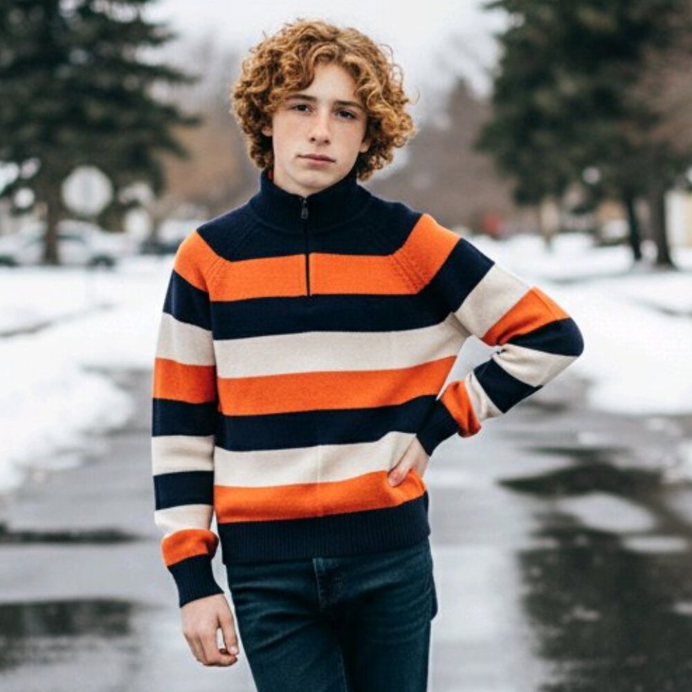 Gap Kids Long Sleeve Knit Sweater Blue/Orange Sz10 New Cotton(ID58)